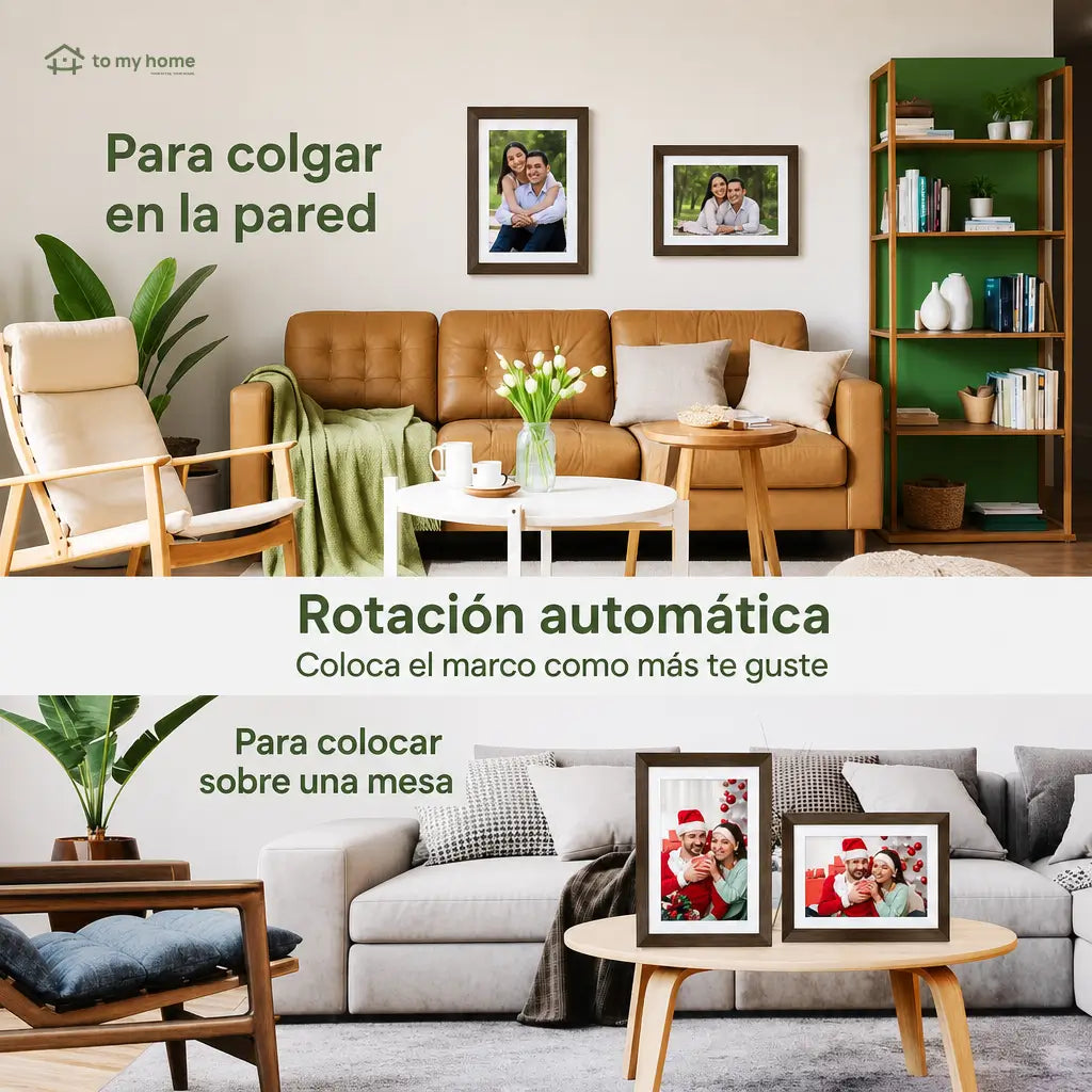 Marco digital para fotos de 10.1" con diseño decorativo de madera, memoria 32GB e instalación sencilla para casa u oficina moderna