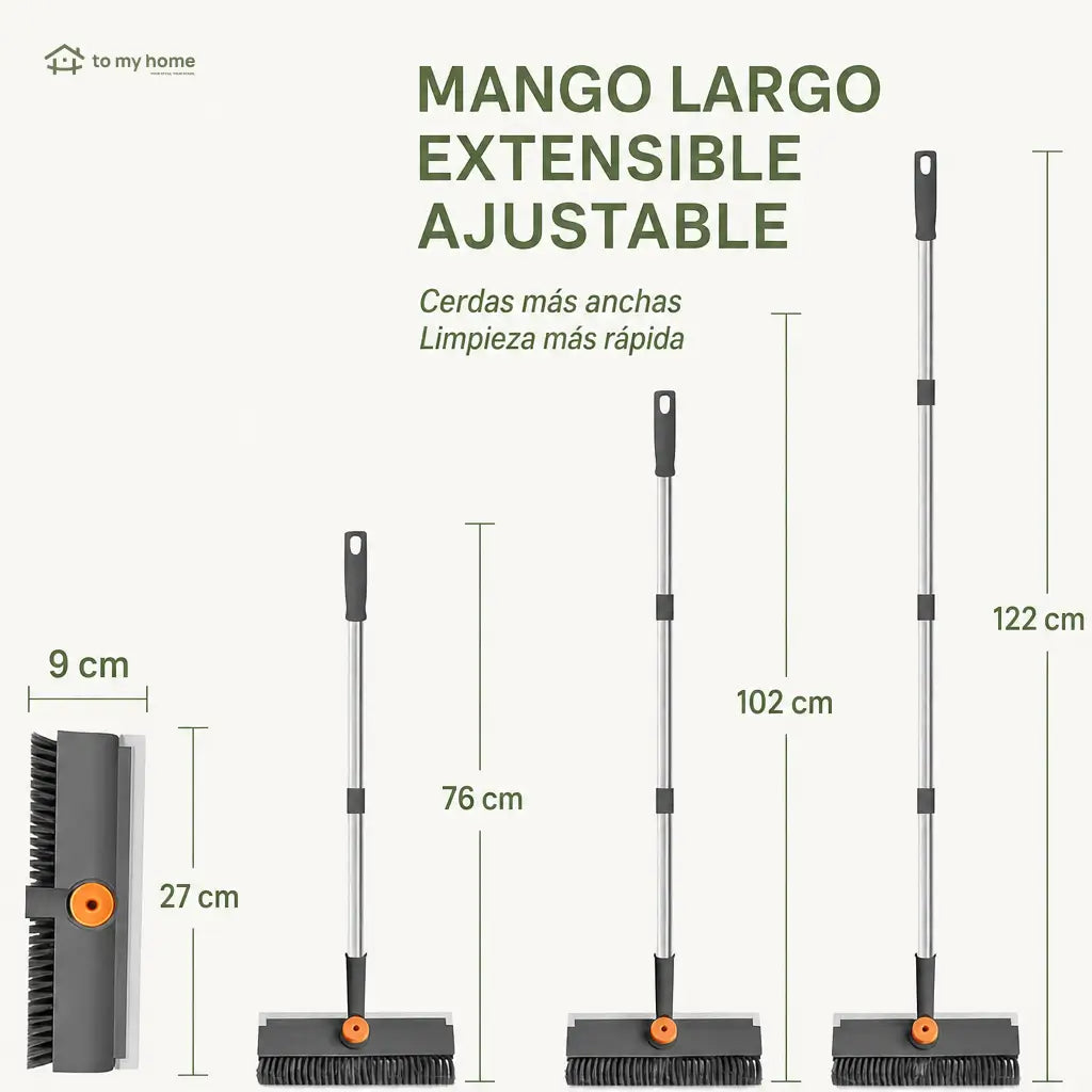 Cepillo limpiador de pisos 3 en 1 con mango ajustable, cerdas rígidas y jalador para baño, cocina, patio y cochera