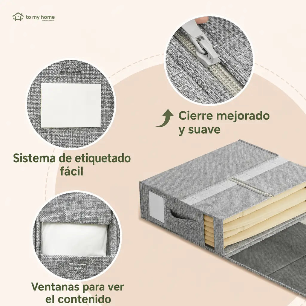 Set de 4 organizadores para sábanas con ventana transparente, cajas plegables para clóset de blancos king y queen con asa reforzada