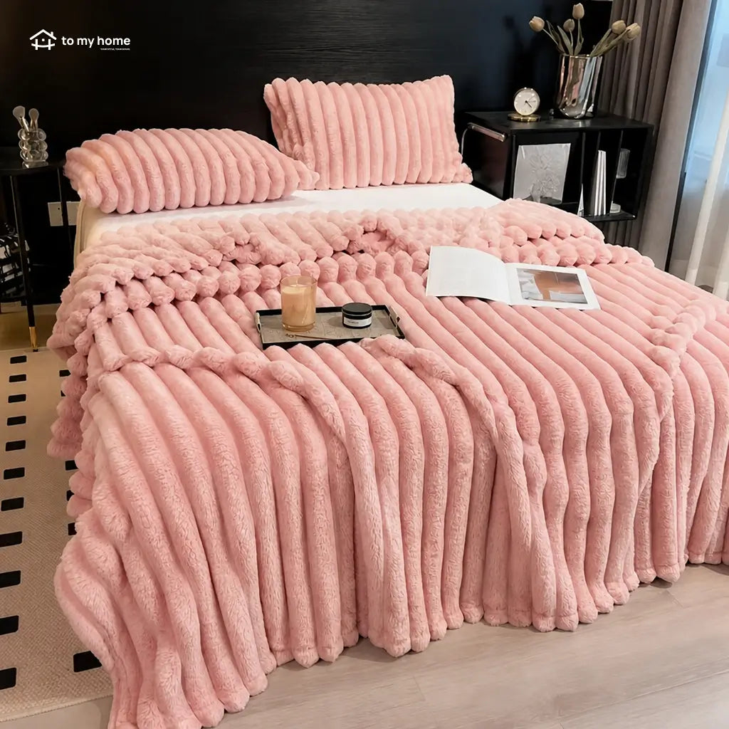 Manta de fleece súper suave con textura de rayas, ligera y decorativa para sofá, cama, sala, oficina o dormitorio todo el año