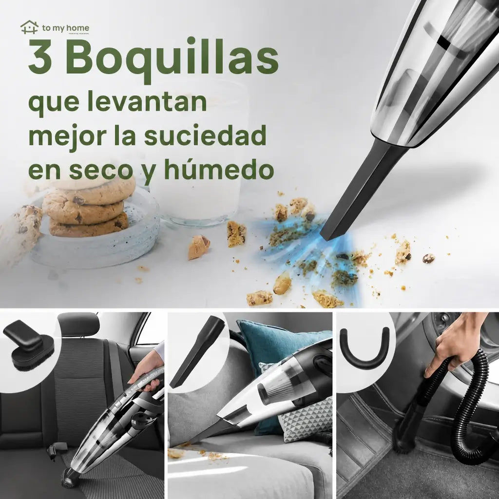 Aspiradora inalámbrica de mano para auto y hogar, succión potente para pelo de mascota, polvo, migas y líquidos con accesorios prácticos