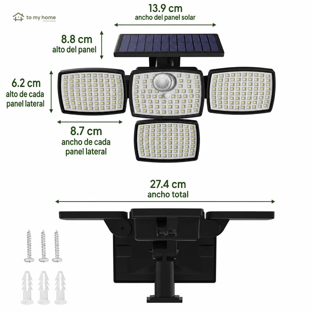 Lámpara solar exterior de pared 4500LM con sensor de movimiento y control remoto para patios, jardines y seguridad nocturna en casa