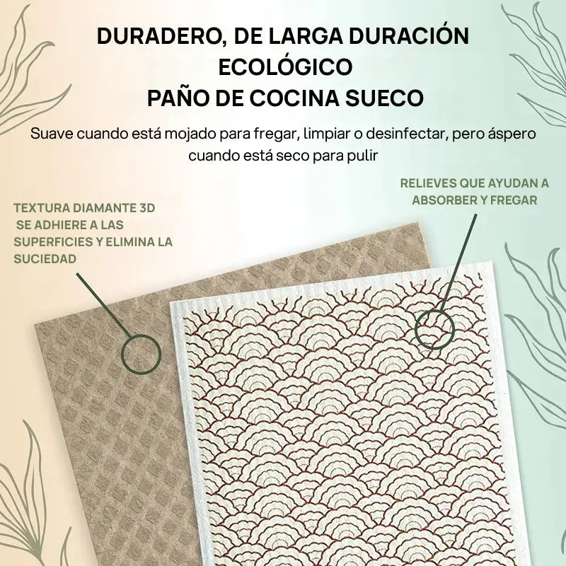 Juego de 5 paños de cocina suecos altamente absorbentes de algodón y celulosa, lavables, reutilizables, biodegradables, con calidad superior garantizada