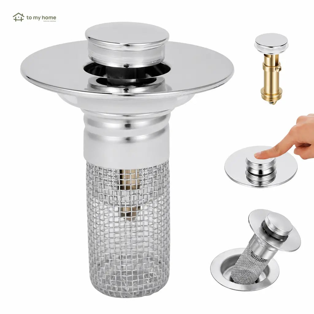 Tapón coladera universal 2 en 1 para lavabo, con canastilla removible de acero inoxidable contra cabello y malos olores