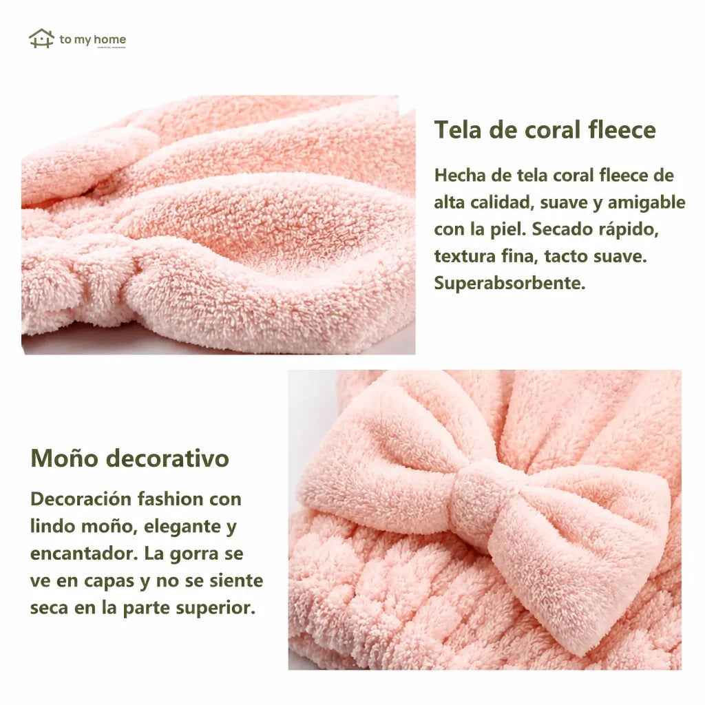 Set de 2 gorros absorbentes para secar cabello con moño, toalla suave reutilizable para ducha y rutina de viaje diaria femenina