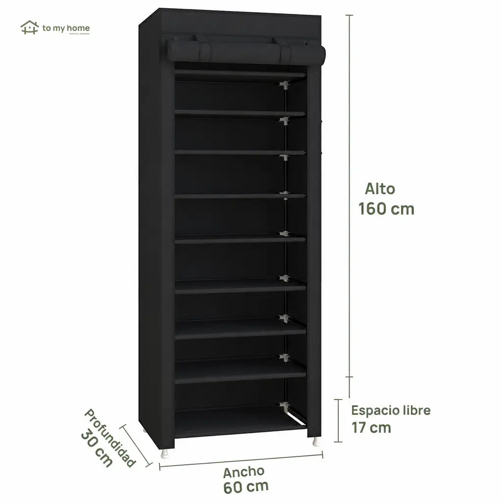 Zapatera vertical de 10 niveles con cubierta antipolvo, ajustable y compacta para organizar hasta 27 pares en casa sin ocupar mucho espacio