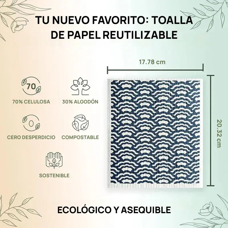 Juego de 5 paños de cocina suecos altamente absorbentes de algodón y celulosa, lavables, reutilizables, biodegradables, con calidad superior garantizada
