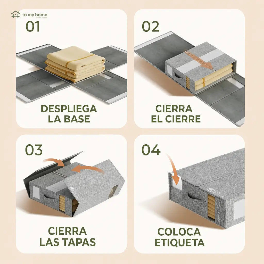 Set de 4 organizadores para sábanas con ventana transparente, cajas plegables para clóset de blancos king y queen con asa reforzada