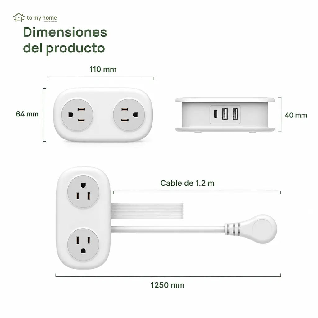 Multicontacto de viaje compacto con 4 tomas AC, USB-A y USB-C, cable de 1.25 m para hotel, crucero y escritorio ordenado
