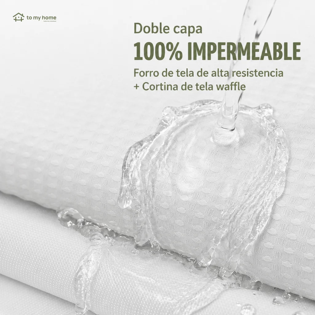 Cortina de baño doble capa impermeable con forro ajustable a presión, diseño waffle moderno para renovar tu regadera sin complicarte la instalación diaria
