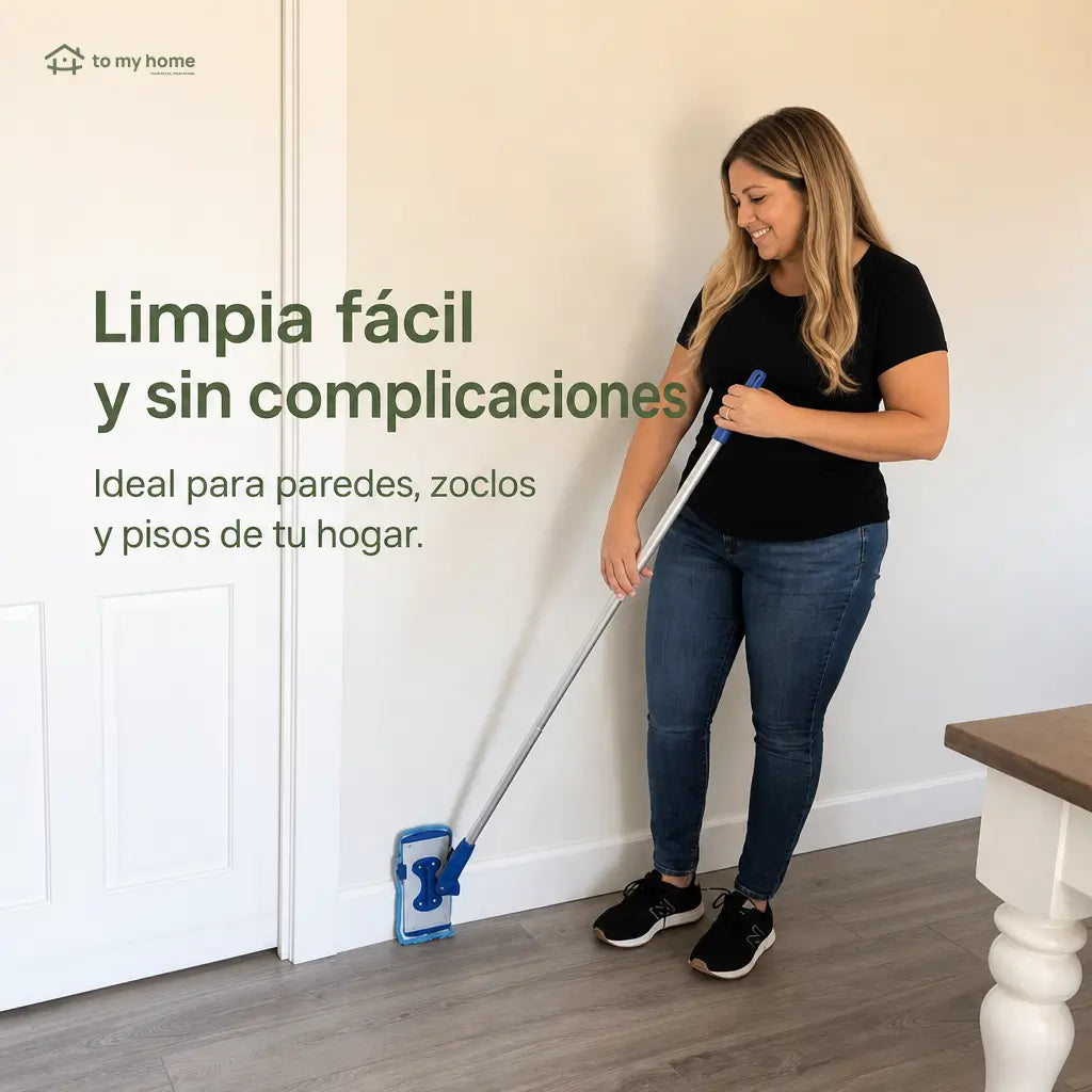 Trapeador para zoclos con mango ajustable de 178 cm y microfibra lavable para limpiar pisos, bordes y pelo de mascota sin agacharte