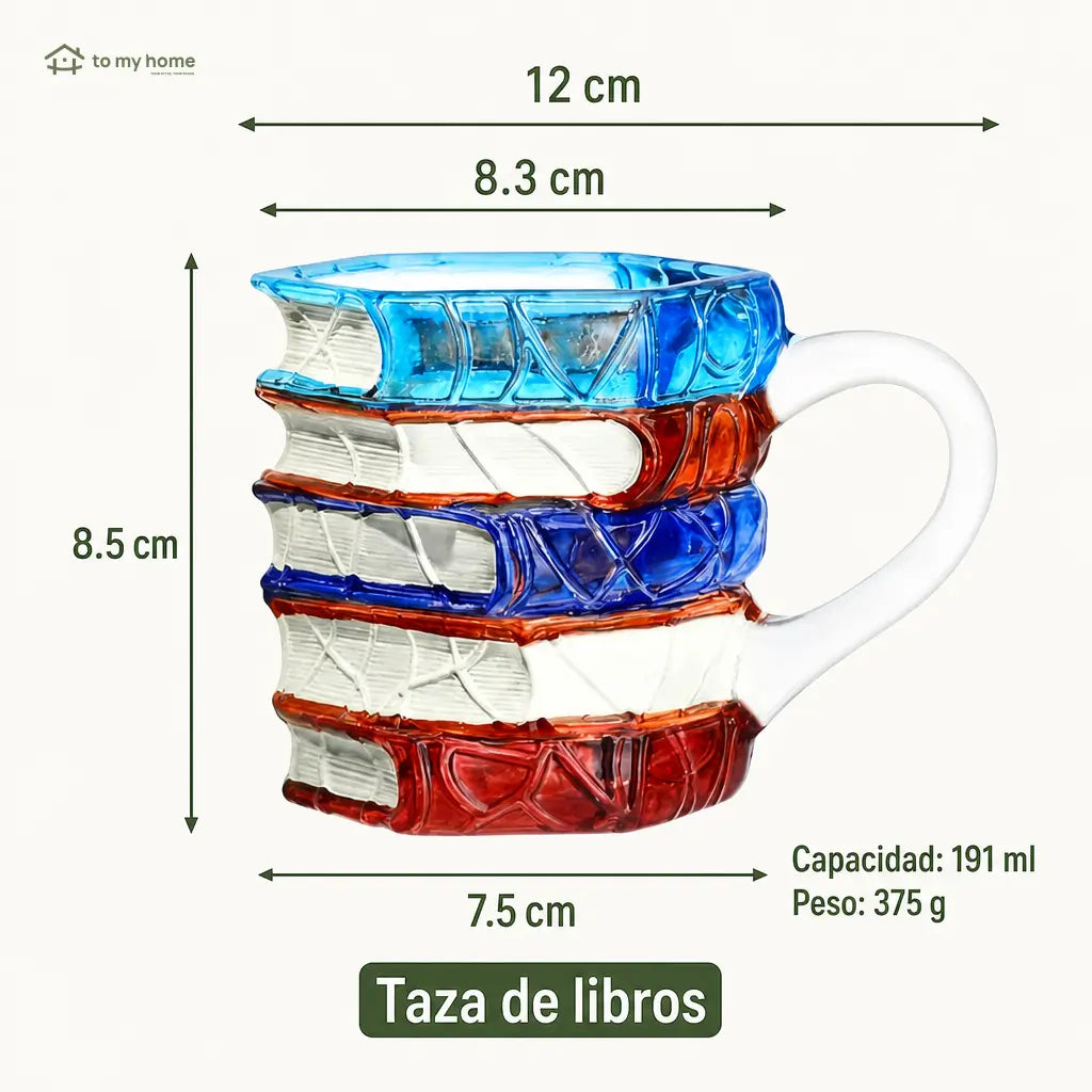 Mug de cerámica tipo libros apilados con pintura 3D multicolor, resistente al calor para amantes de la lectura y coleccionistas creativos
