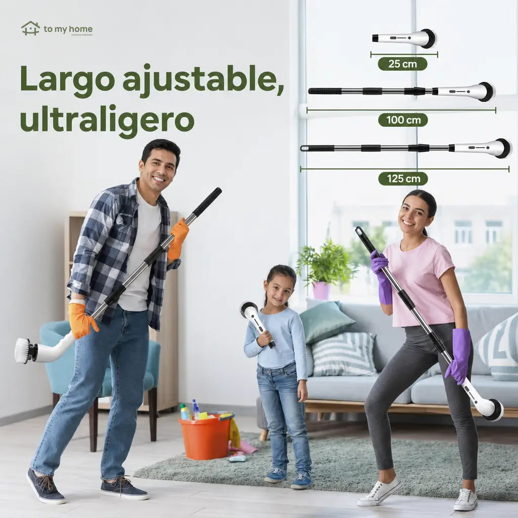 Cepillo eléctrico giratorio inalámbrico IPX7 con mango extensible y 8 cabezales para limpieza profunda sin agacharte en baño cocina pisos y ventanas